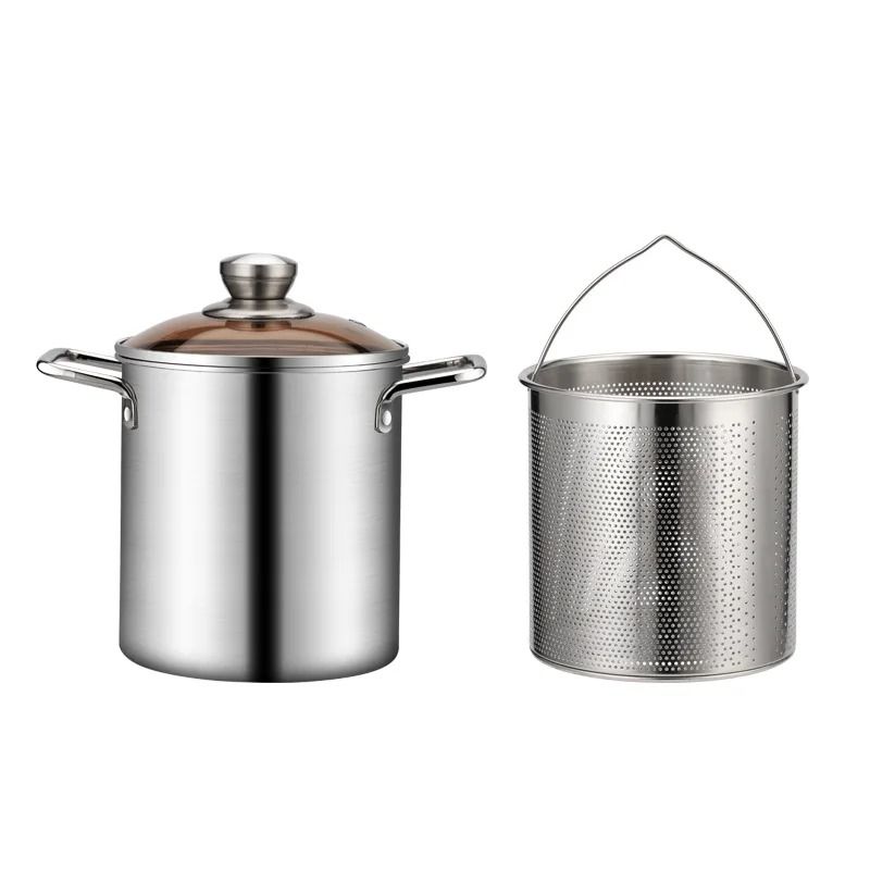 3L Japanese Tempura Deep Fryer Pot with Mesh Steamer & Lid