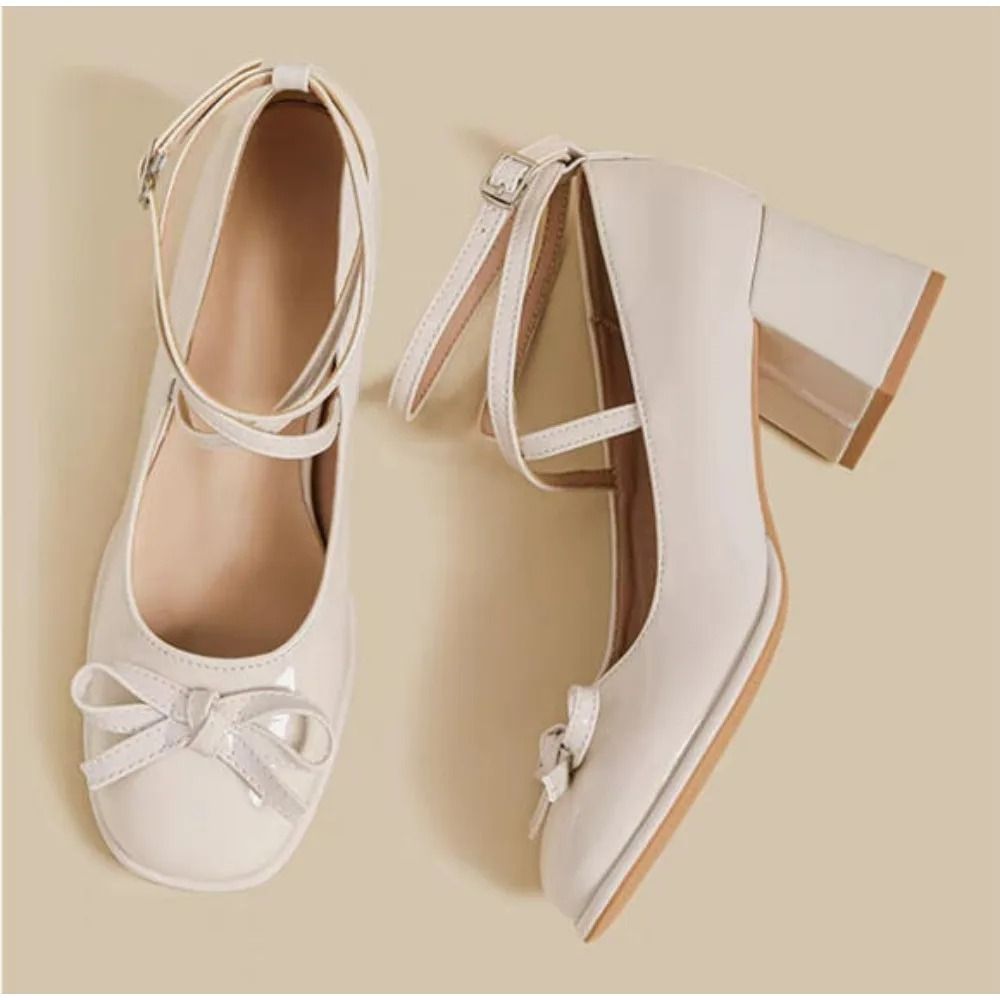 Red Lolita Mary Janes - Elegant Thick High-Heel Square-Toe Pumps