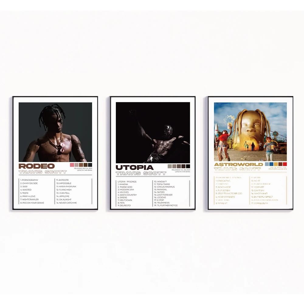 Travis Scott Album Art Canvas Set - 3-Piece Modern Rap Music Posters for Living Room & Studio Decor