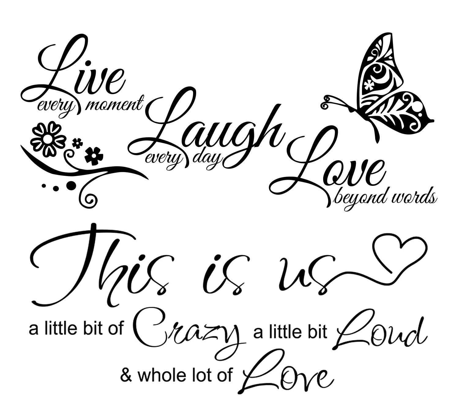Live Laugh Love Butterfly Wall Art Sticker – Inspirational Quote Vinyl Decal for Modern Home Decor