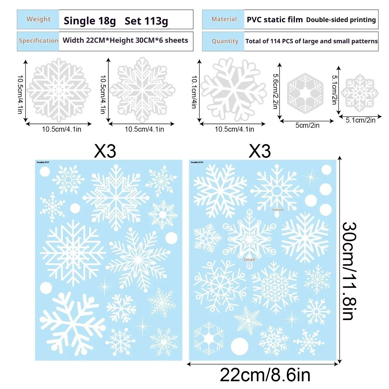 Merry Christmas White Snowflake Window Stickers – Festive Winter Wonderland Decals for Home, Wall & Glass Ornaments