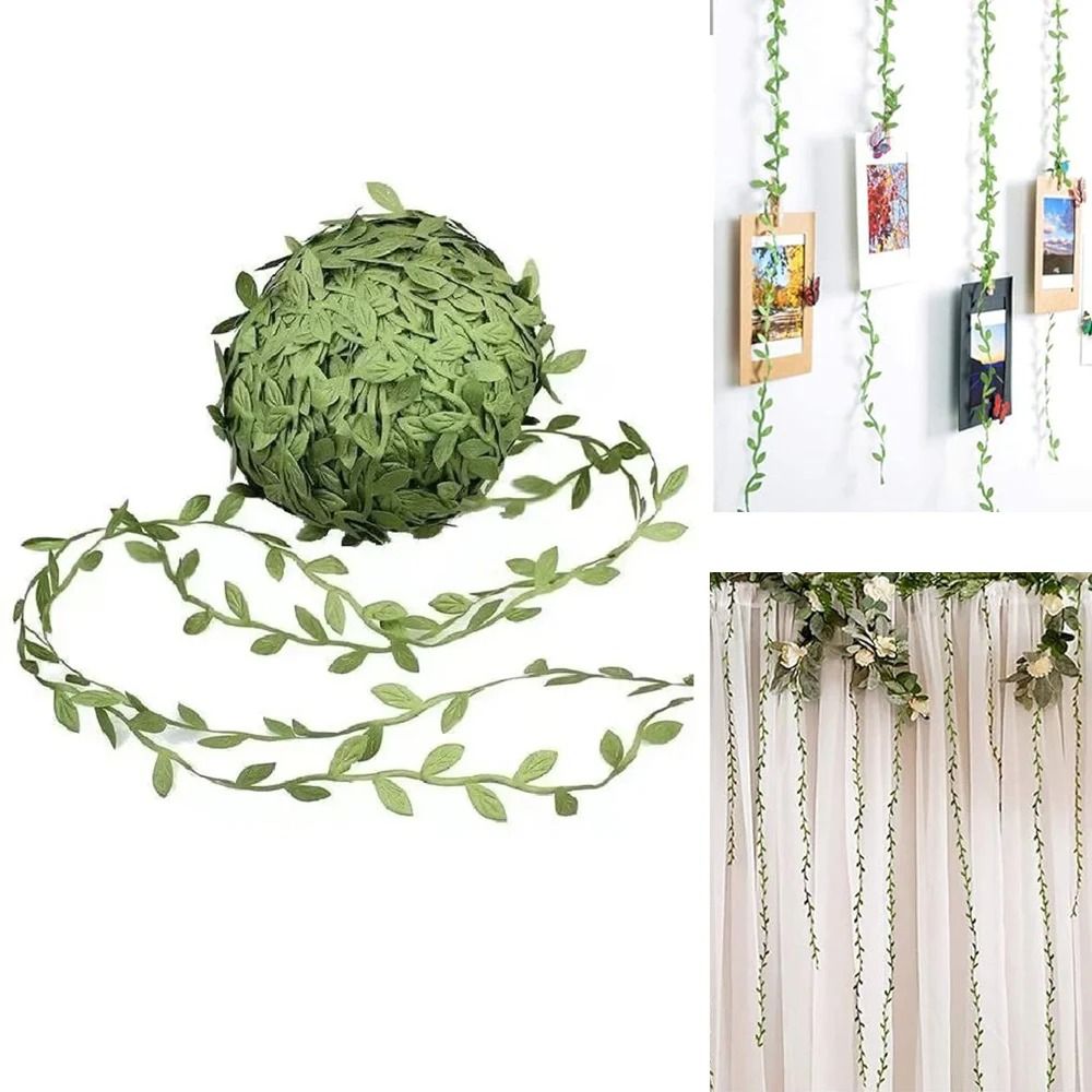 Artificial Green Leaf Ribbon String Trim - Versatile Ivy Garland for Wedding Decor, DIY Wreaths & Gift Wrapping