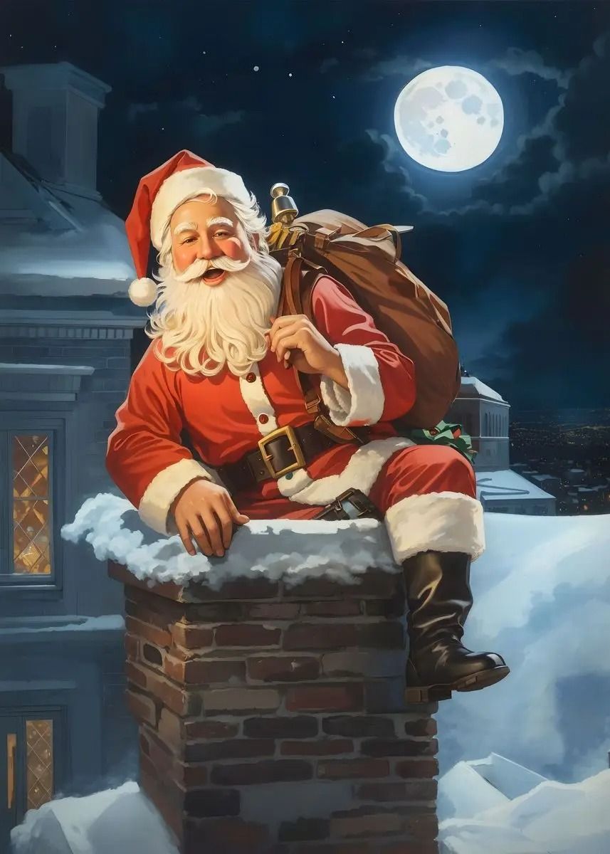 Classic Traditional Christmas Canvas Art – Santa Claus & Christmas Tree Holiday Poster for Festive Home Wall Decor