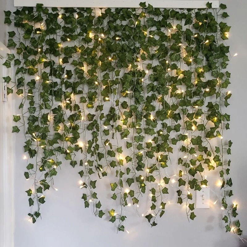 Green Leaf Ivy Vine with LED Fairy Lights – Glowing Artificial Plant Garland for Home Bedroom, Wedding & Christmas Decor