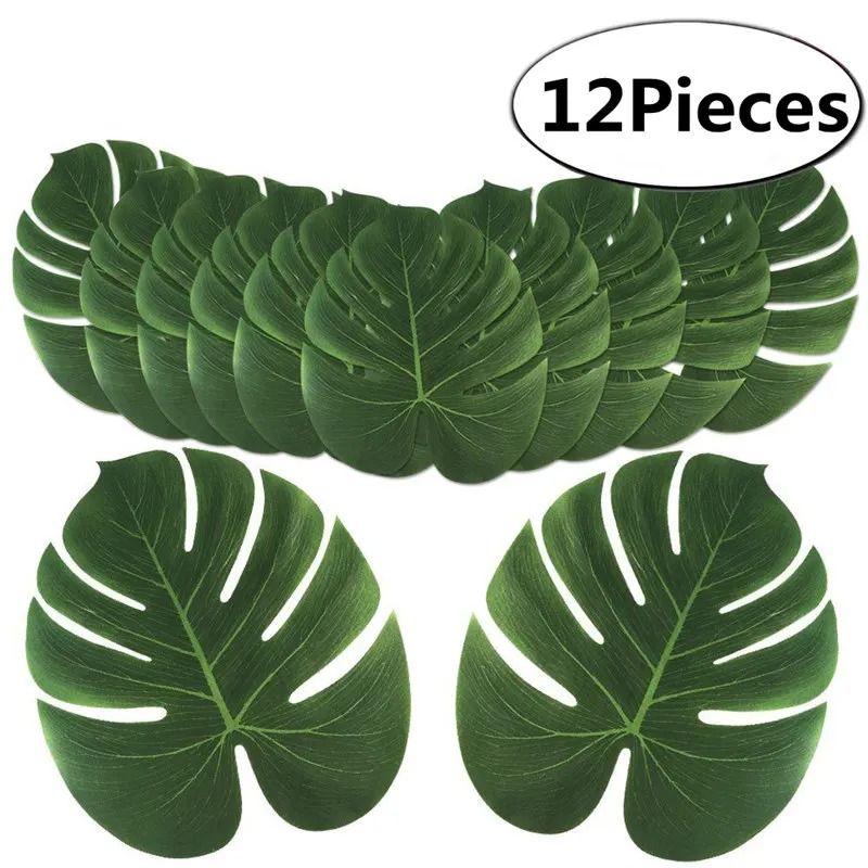 12-Piece Artificial Tropical Palm Leaves – Hawaiian Luau Theme Party Decorations & Lush Home Garden Accents