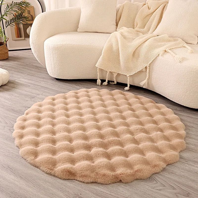 Faux Rabbit Fur Bubble Texture Round Carpet - Premium Soft Plush Rugs for Kids' Bedrooms, Game Cushions, & Cozy Living R