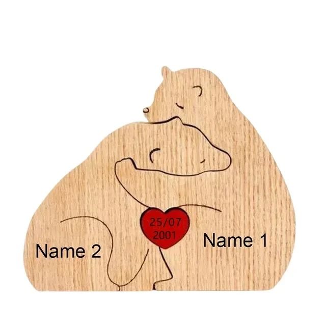 Custom Bear Family Wooden Puzzle – Personalized Interlocking Name Ornament for Family Gifts & Modern Home Decor