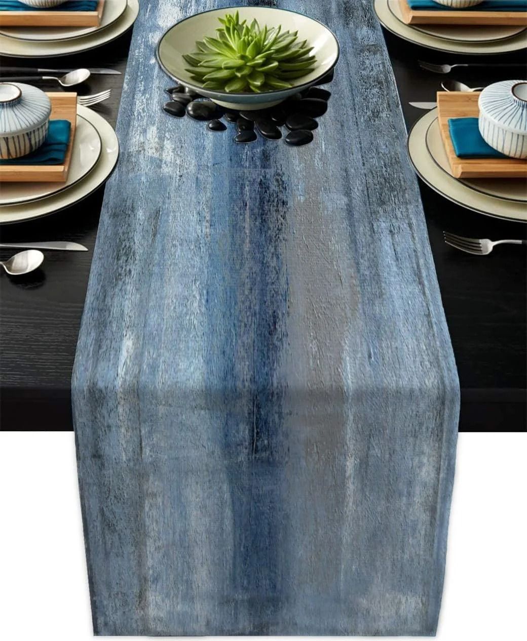 Modern Art Tie-Dye Linen Table Runner - Retro Farmhouse Table Textile for Kitchens, Coffee Tables, & Holiday Dining
