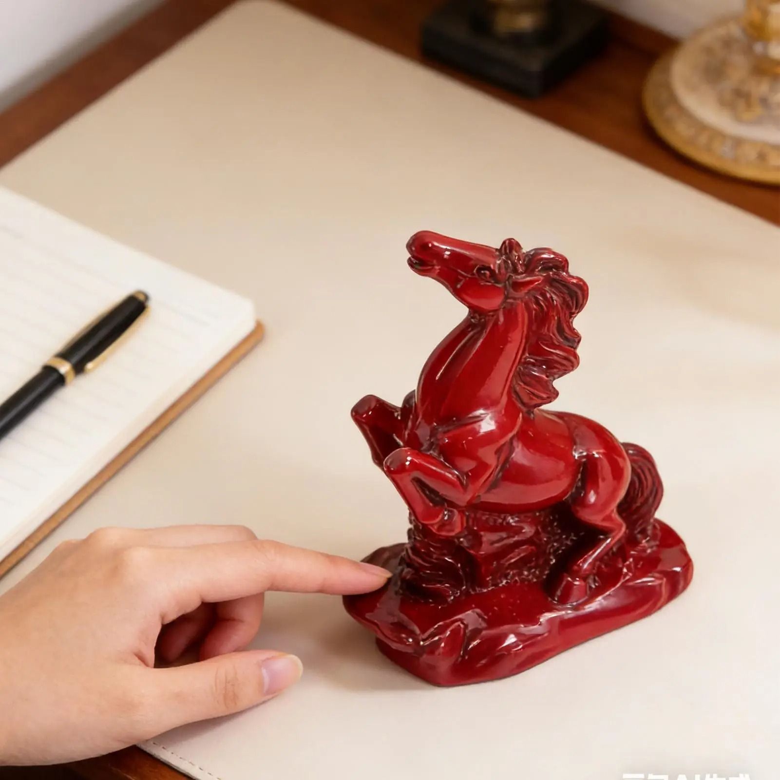 2026 Chinese Red Horse Statue - Success Resin Figurine for Office Desks & Feng Shui Wealth Ornaments