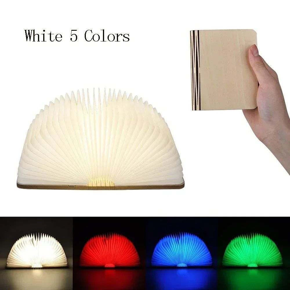 3D Folding Wooden LED Book Light – RGB Color-Changing Creative Night Light for Modern Bedrooms & Desks