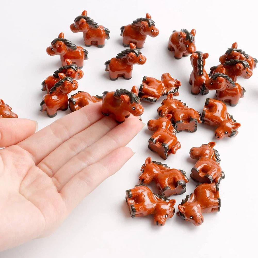 Miniature Resin Horse Set (5-Piece) – Fairy Garden Animal Figures – Micro Landscape Dollhouse DIY Craft Decor