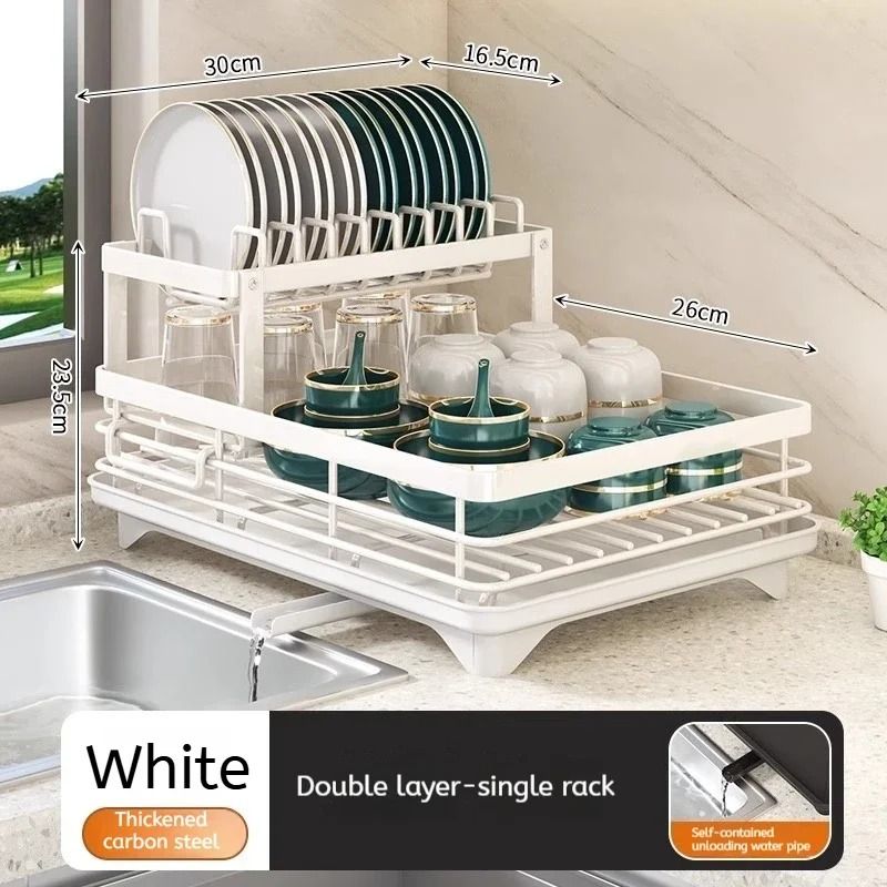 Adjustable Over-Sink Dish Drying Rack – Stainless Steel Organizer with Drainboard – Kitchen Storage Rack