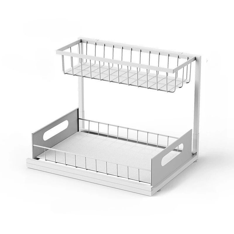 2-Tier Sliding Under-Sink Organizer – Rustproof Metal Cabinet Storage – Pull-Out Drawer for Cleaning Supplies