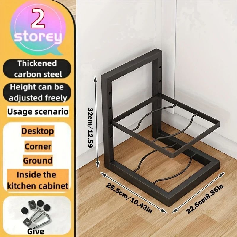 Adjustable Stainless Steel Pot Rack – Multi-Layer Household Pan Organizer – Heavy-Duty Kitchen Storage Rack