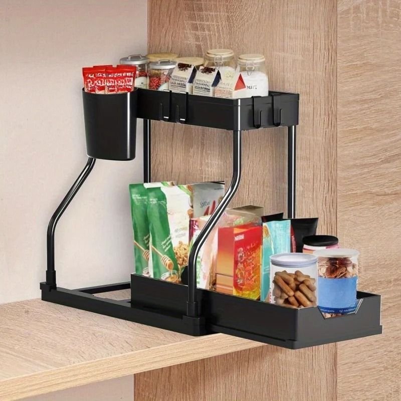 Pull-Out Multi-Layer Storage Rack - Sliding Under-Sink Cabinet Organizer - Household Seasoning & Sundries Rack