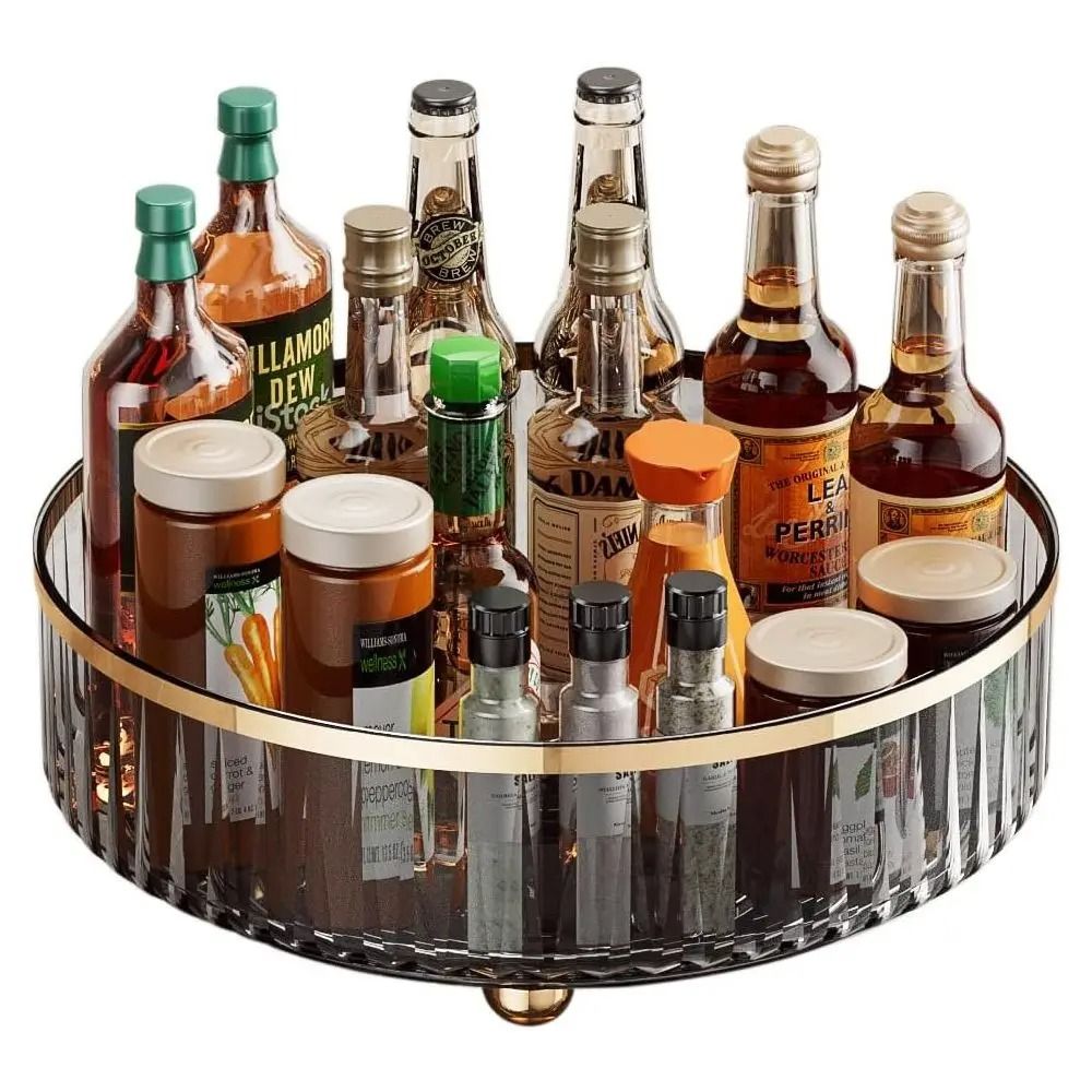 Rotating Clear Lazy Susan Organizer - Round Plastic Spinning Container Bin for Pantry, Fridge & Kitchen Countertop