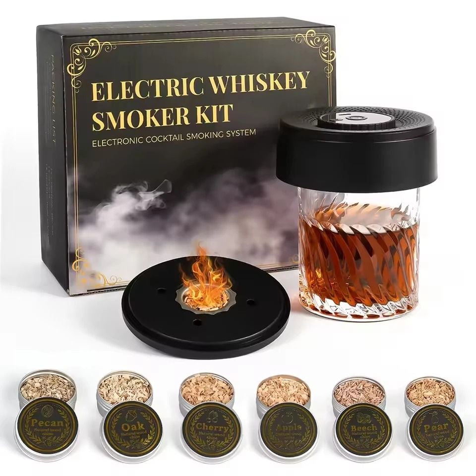 Electric Cocktail Smoke Infuser - Professional Whiskey & Champagne Smoker Kit with 6 Wood Chip Blends