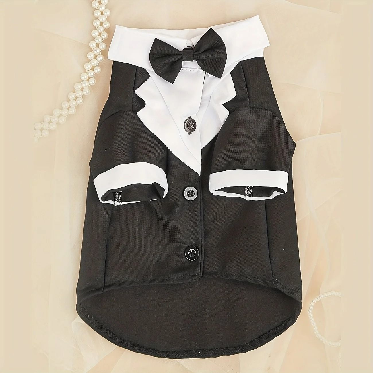Formal Pet Tuxedo Shirt – Elegant Wedding Suit with Integrated Bow Tie