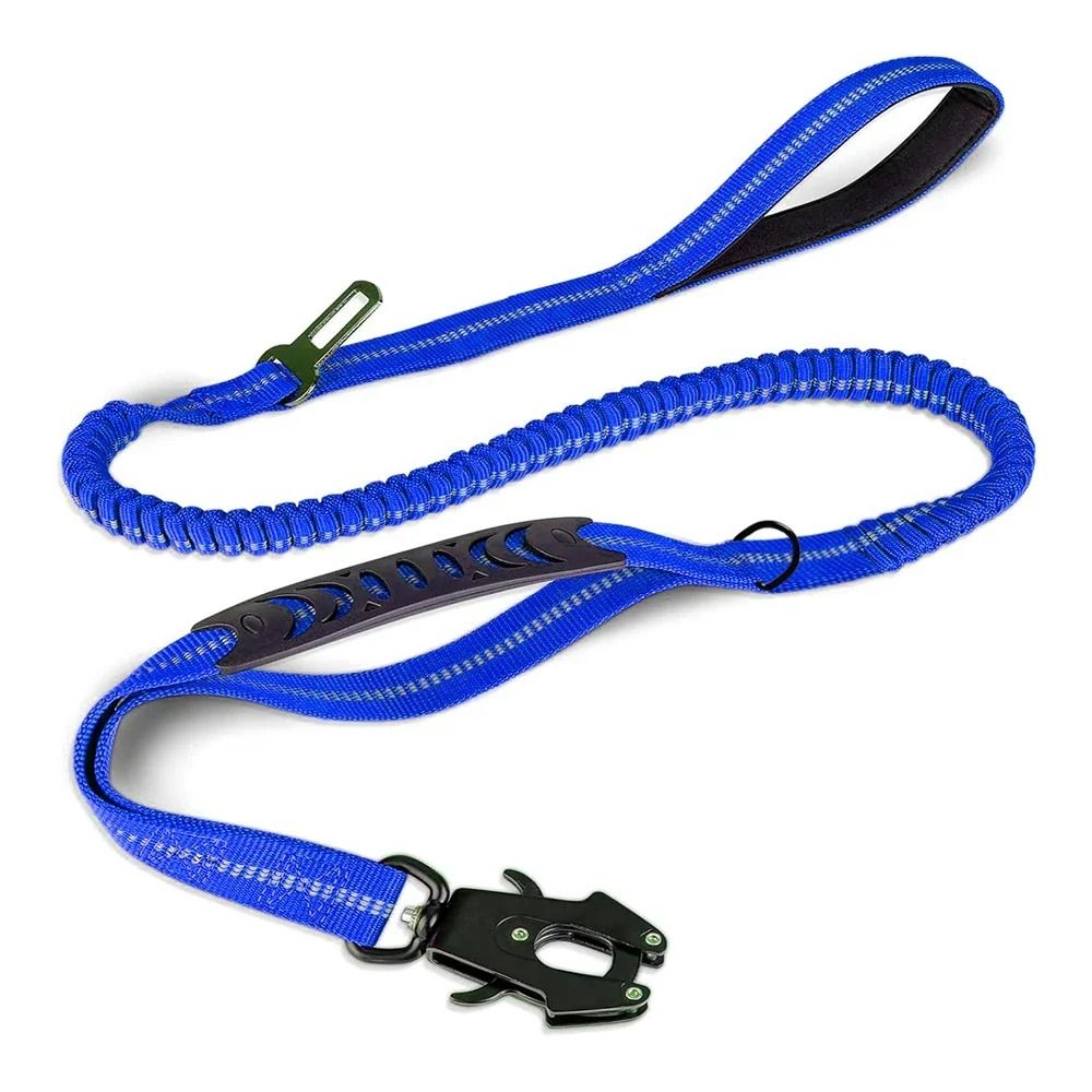 Elite Heavy-Duty Tactical Bungee Dog Leash – Reflective Shock Absorbing Lead with Car Seatbelt