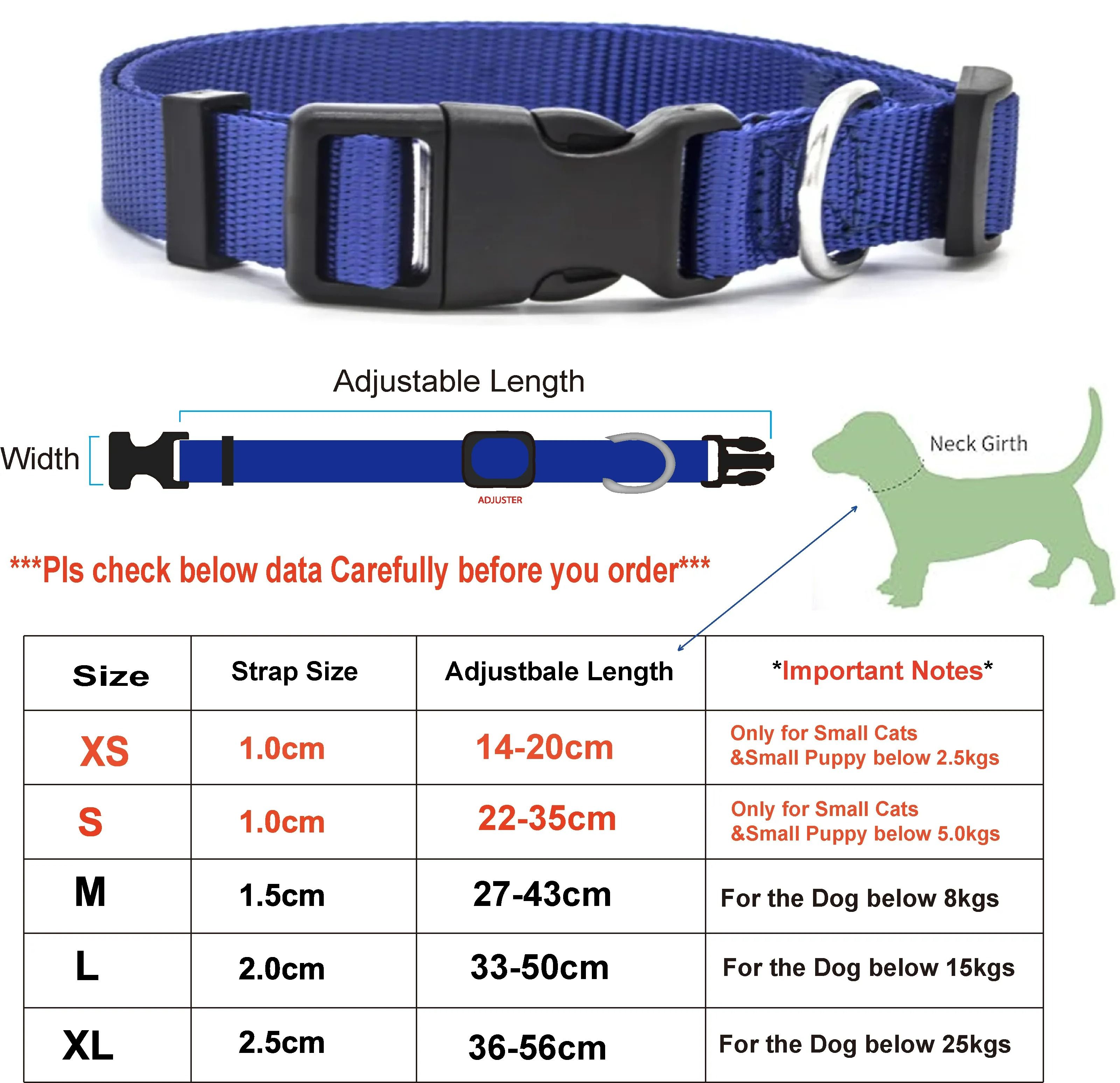 Adjustable Nylon Pet Collar – Heavy-Duty Neck Band for Cats & Small-to-Medium Dogs