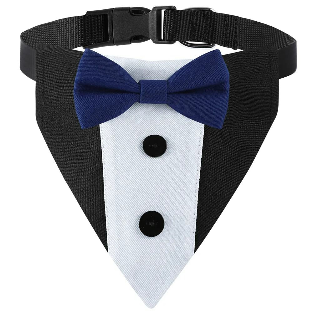 Tuxedo Wedding Bib Collar – Adjustable Formal Bow Tie Bandana for Dogs & Cats