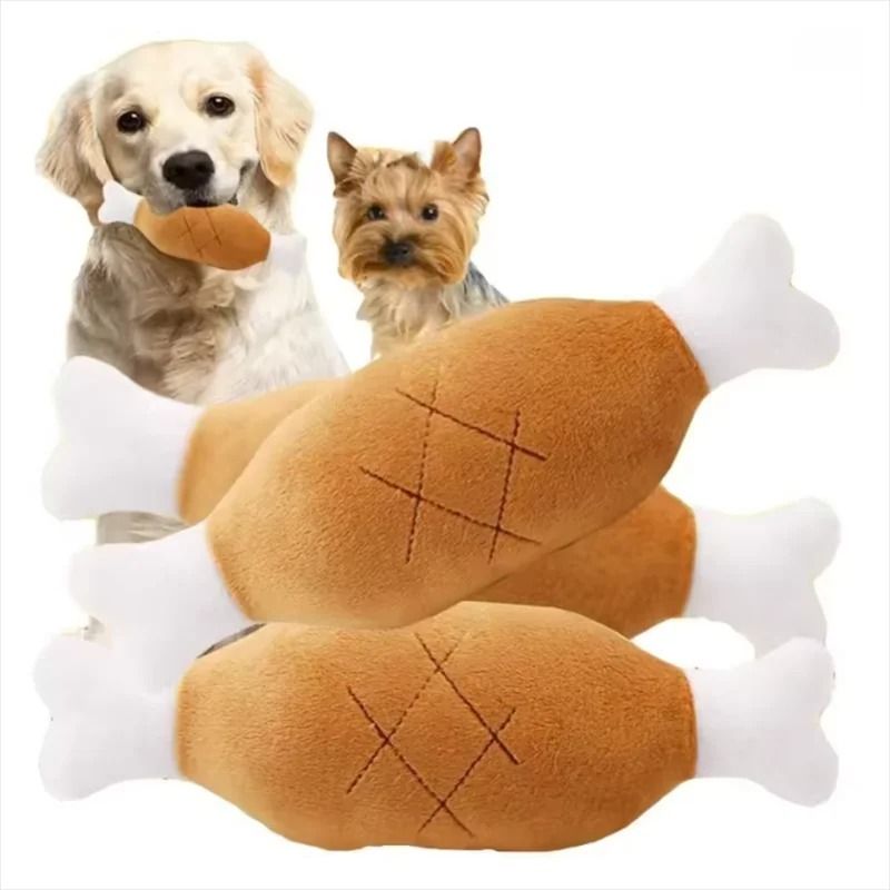 Interactive Plush "Chicken Leg" – High-Engagement Squeaky Chew Toy & Dental Support Prop for Dogs & Cats