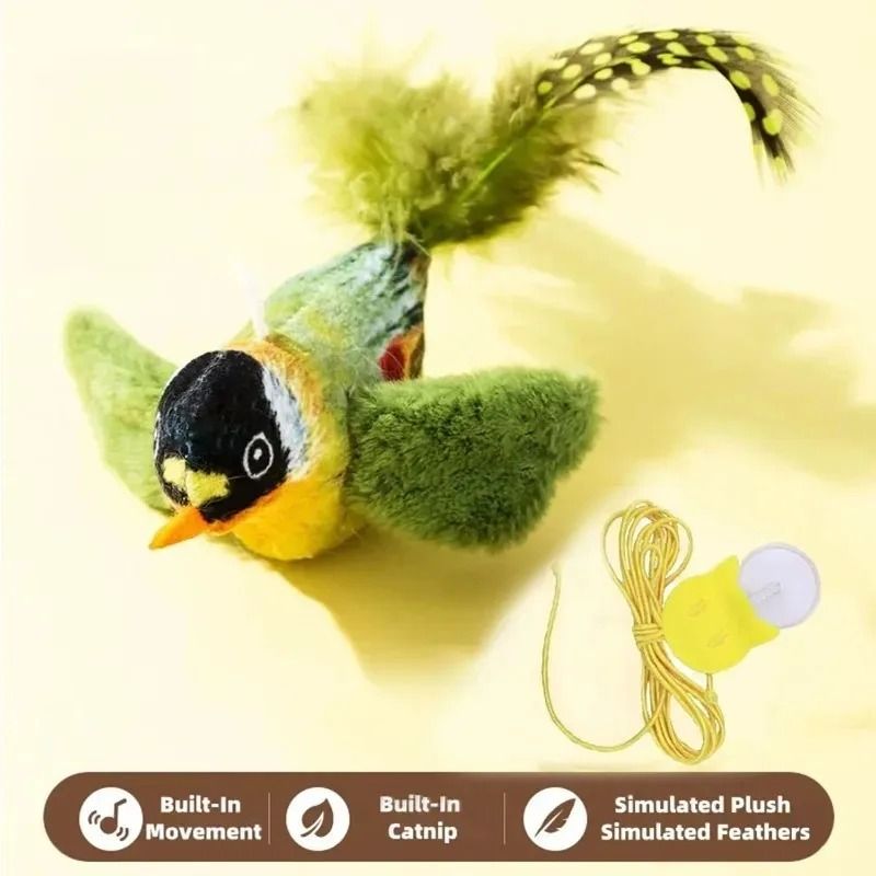 Acoustic Bird Enrichment Toy – High-Elasticity Plush Prey Simulator for Felines