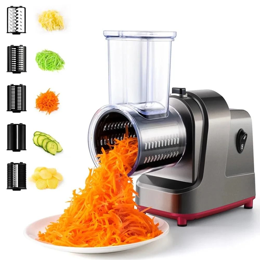 250W 5-in-1 Electric Vegetable Slicer – Automatic Salad Shooter & Commercial Cheese Grater