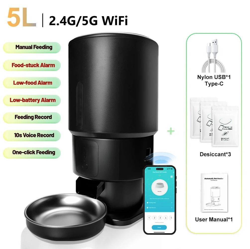 5L Smart 5G WiFi Automatic Pet Feeder with 2K HD Camera