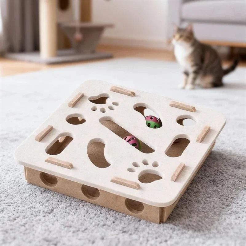 Interactive Felt Box Cat Tunnel with Plush Toy Ball for Indoor Exercise