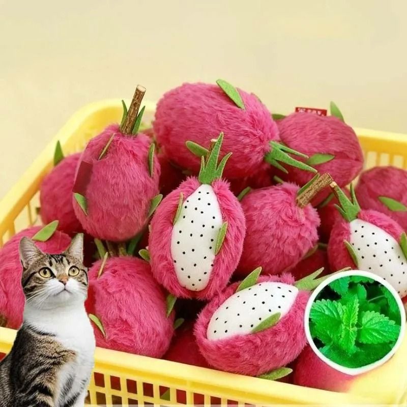 Interactive Dragon Fruit Catnip Plush Toy