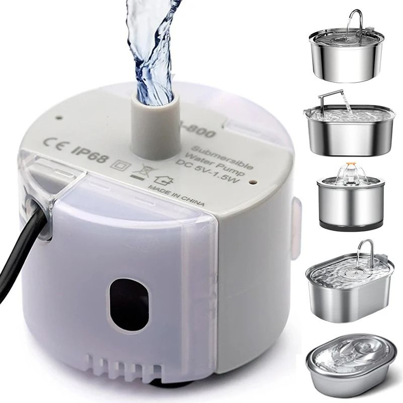 Submersible Ultra-Quiet USB Water Fountain Pump (SMA-800) with Complete Deep-Cleaning Brush Kit