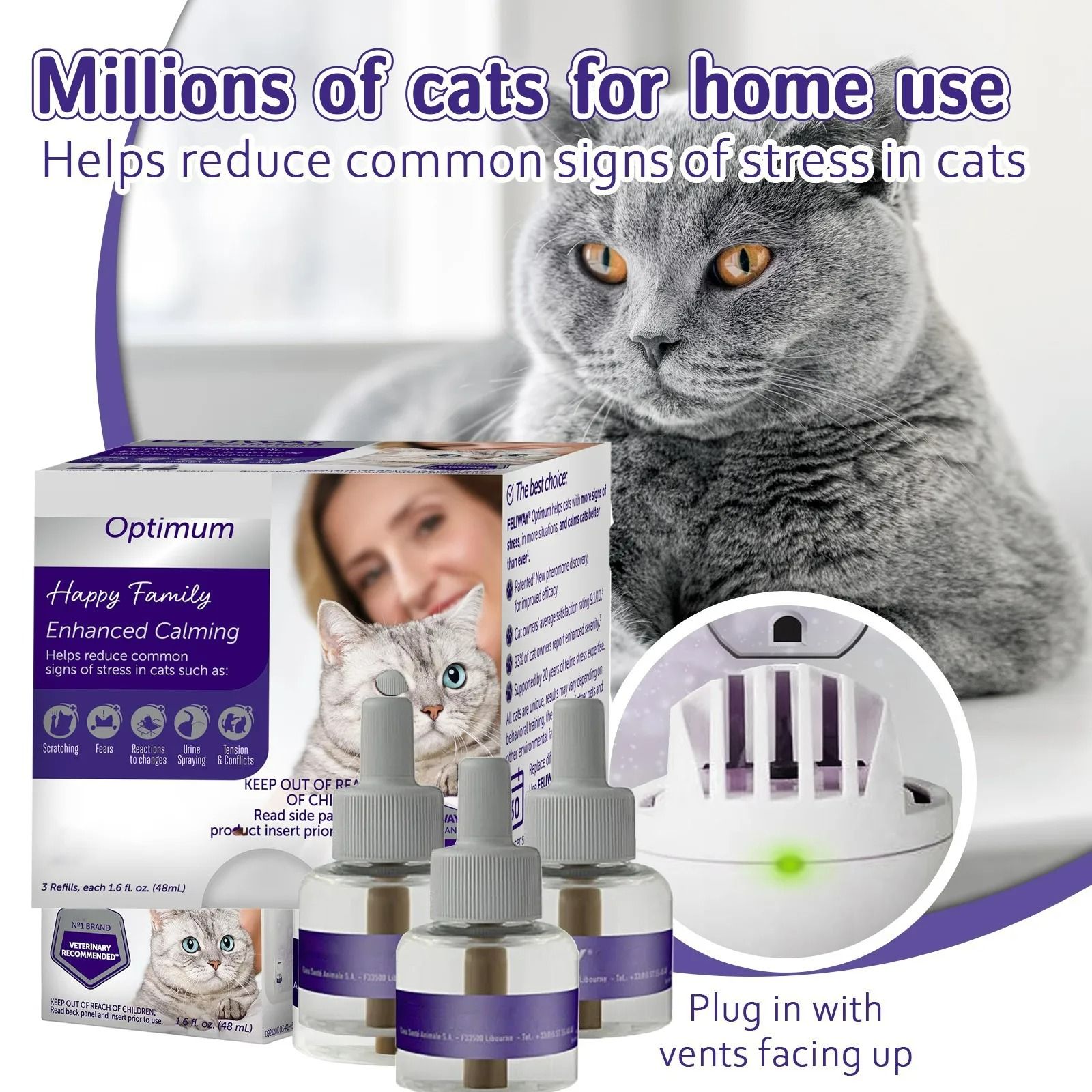 Classic Calming Pheromone 30-Day Cat Refill – 3-Pack (48ml)
