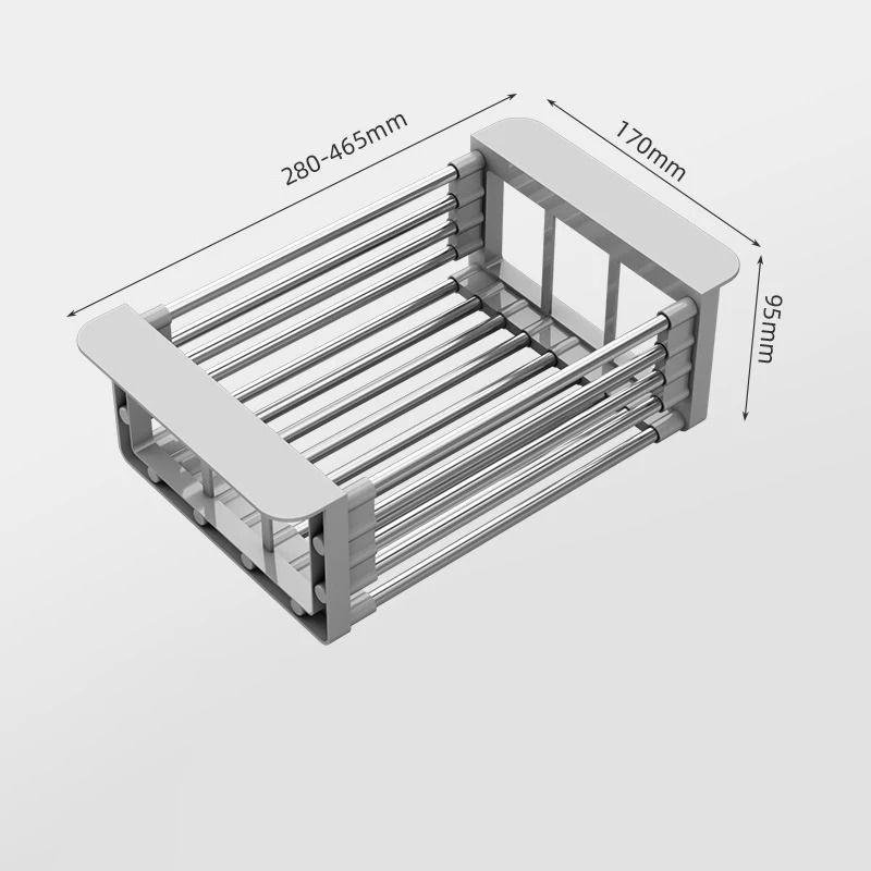 Retractable Stainless Steel Over-the-Sink Drain Basket and Multifunctional Dish Drying Rack