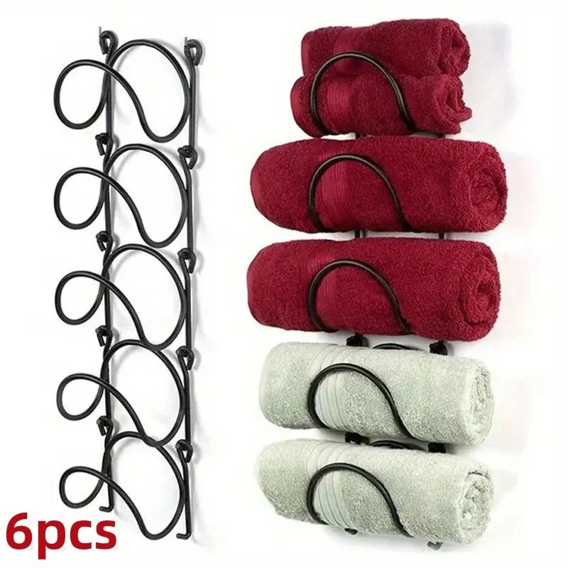 6-Piece Modular Wall-Mounted Towel Rack and Vertical Metal Wine Display Shelf