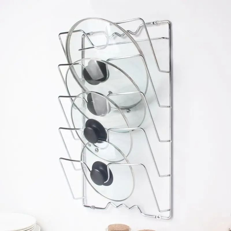 Wall-Mounted 5-Tier Pot Lid Organizer - Heavy-Duty Rust-Free Metal Kitchen Storage Rack