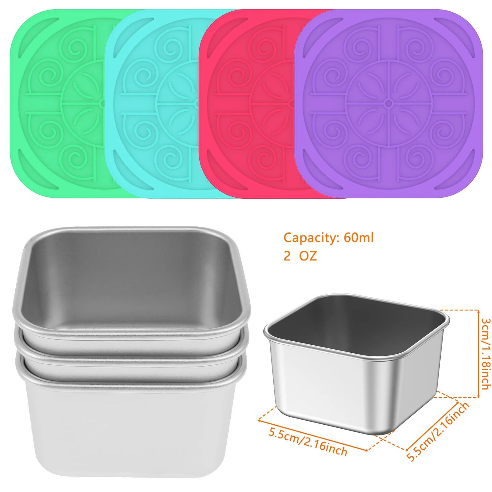 Stainless Steel Snack & Dressing Containers - 4-Piece Leakproof Food Storage Box Set with Flexible Silicone Lids