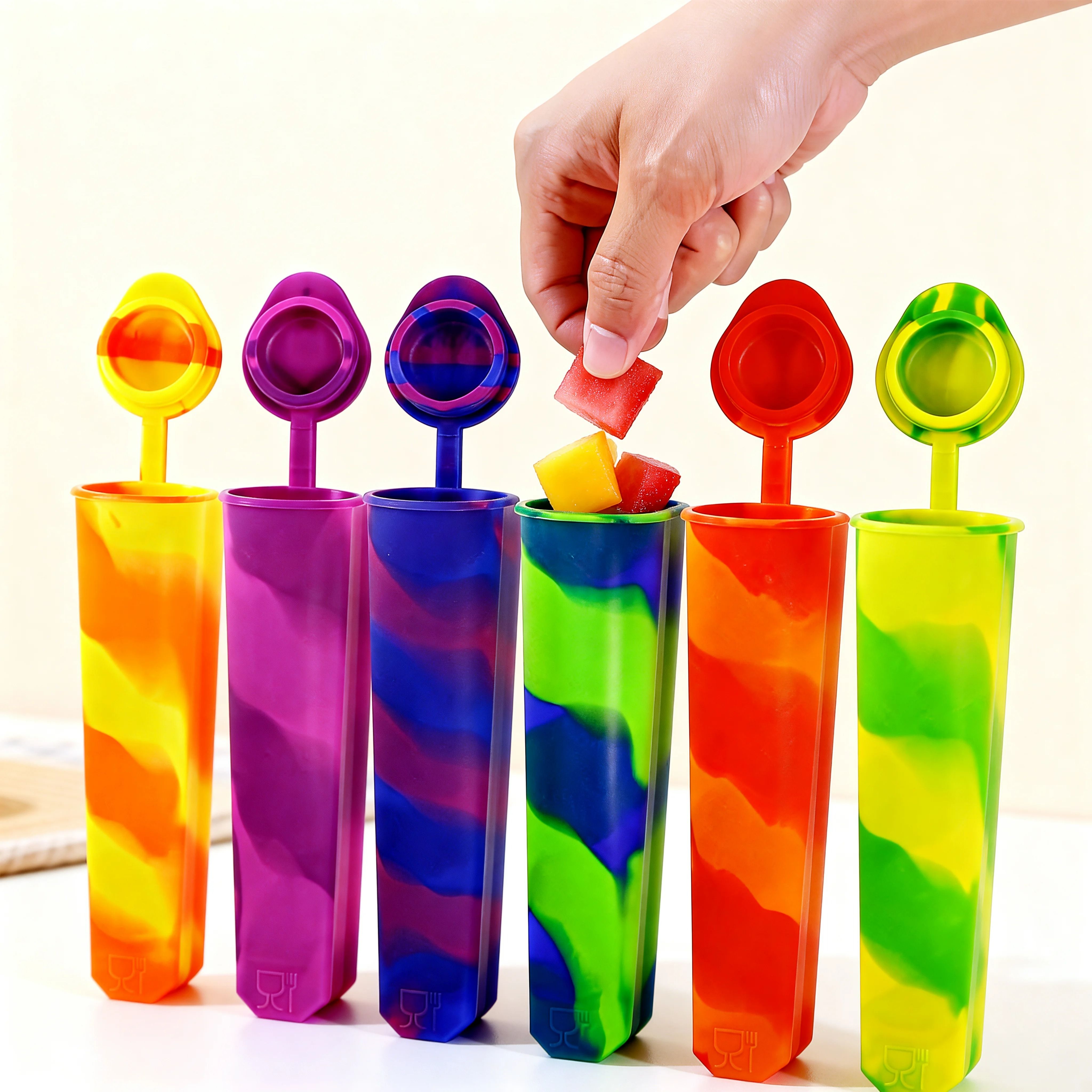 6-Piece Reusable Silicone Popsicle Molds & Multi-Colored Baby Ice Cream Makers