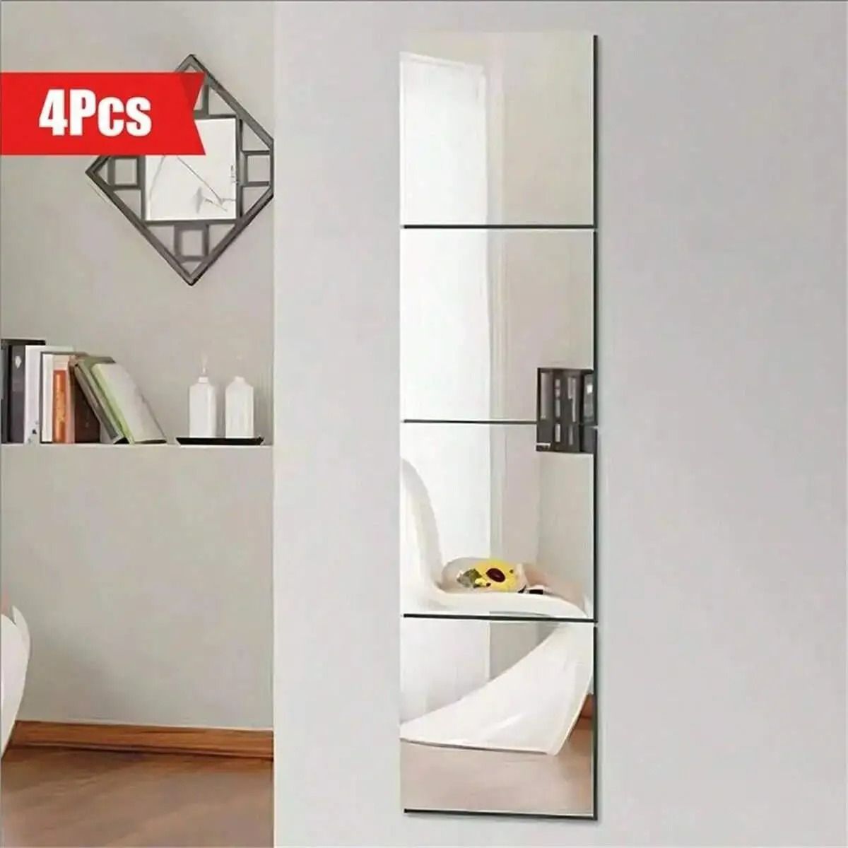 4-Piece Square Self-Adhesive Flexible Non-Glass Decorative Stickers for Home and Wedding Decor