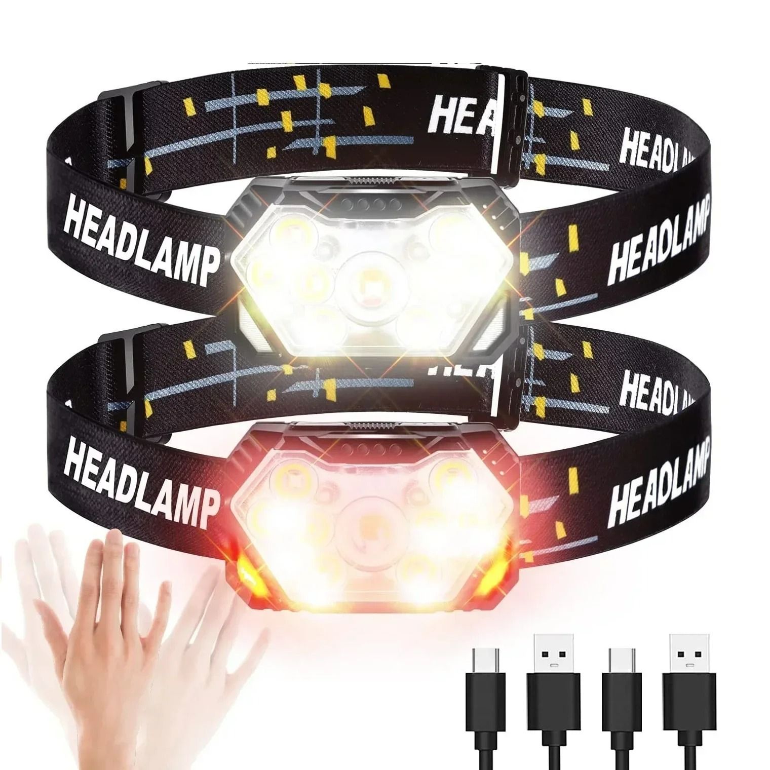 2-Pack 9-LED Hands-Free Motion Sensor Headlamps