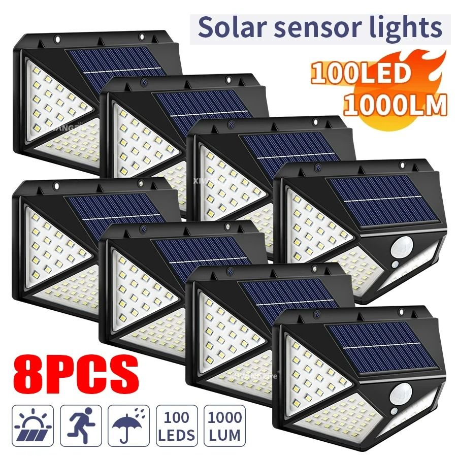 140° Motion Sensor Solar Wall Lights (8-Piece Set)