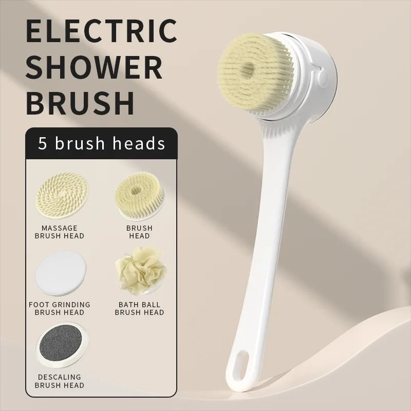 3-Speed Electric Shower Body Cleaning Brush (5-Head Spinning Spa Set)