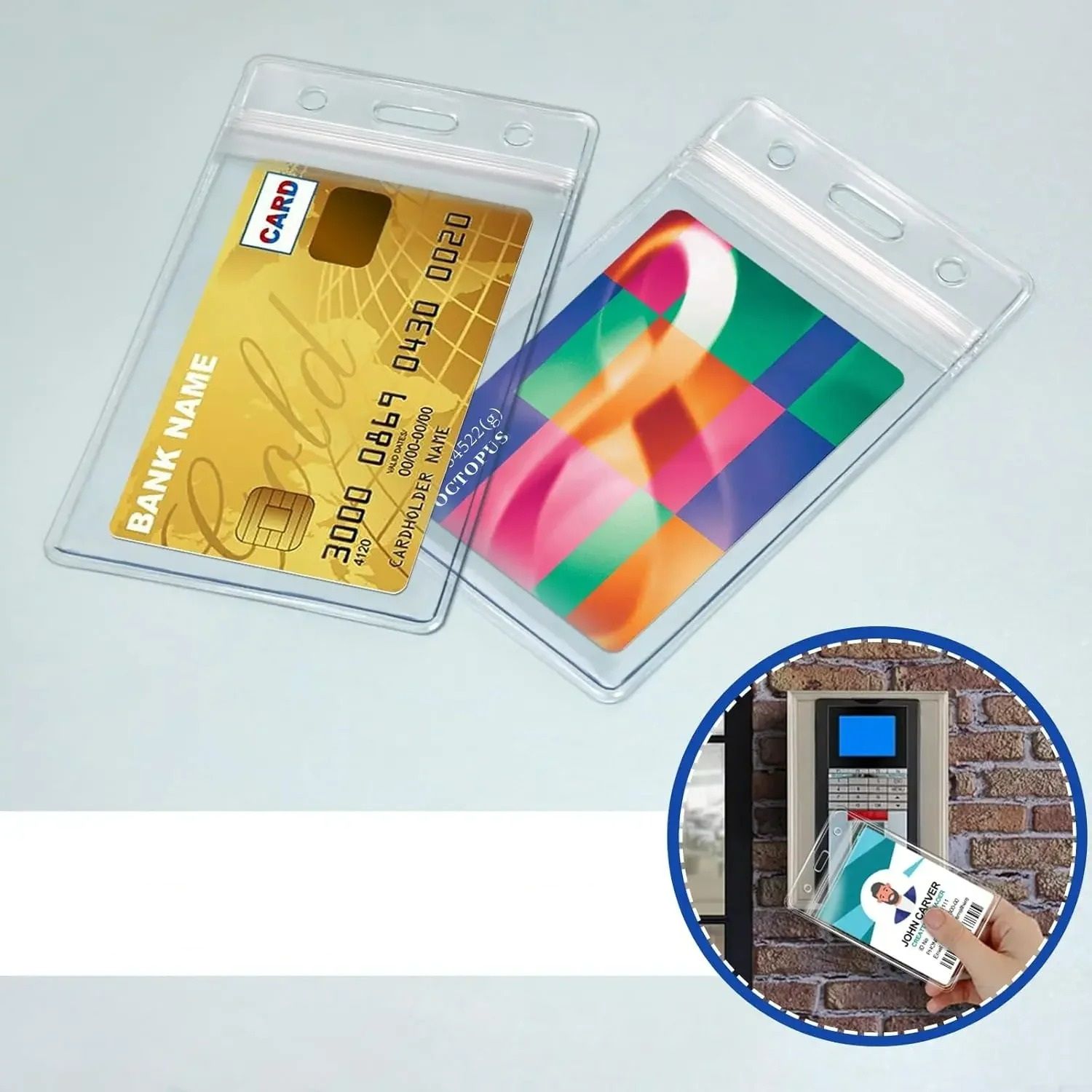 10-Piece Transparent Vertical ID Badge & Card Holder Set with Resealable Zip