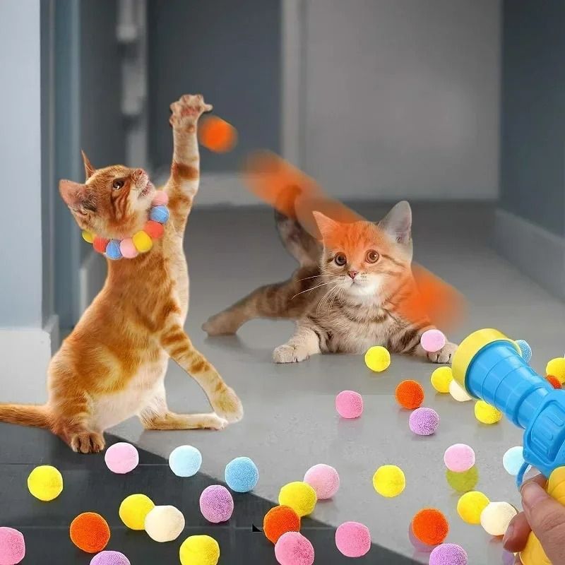 Interactive Plush Ball Launcher Gun Cat Toy Set