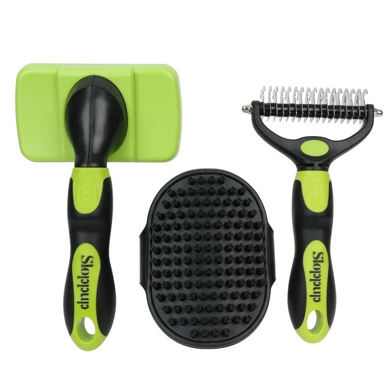 3-Piece Professional Pet Grooming Brush Set for Shedding Control & Bathing