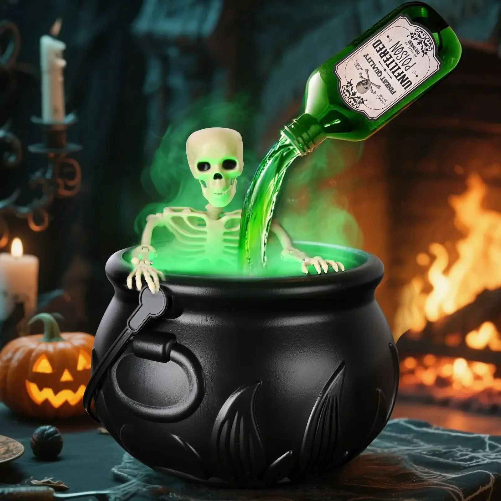 Halloween Witch Cauldron with LED Light & Fog Mist Maker