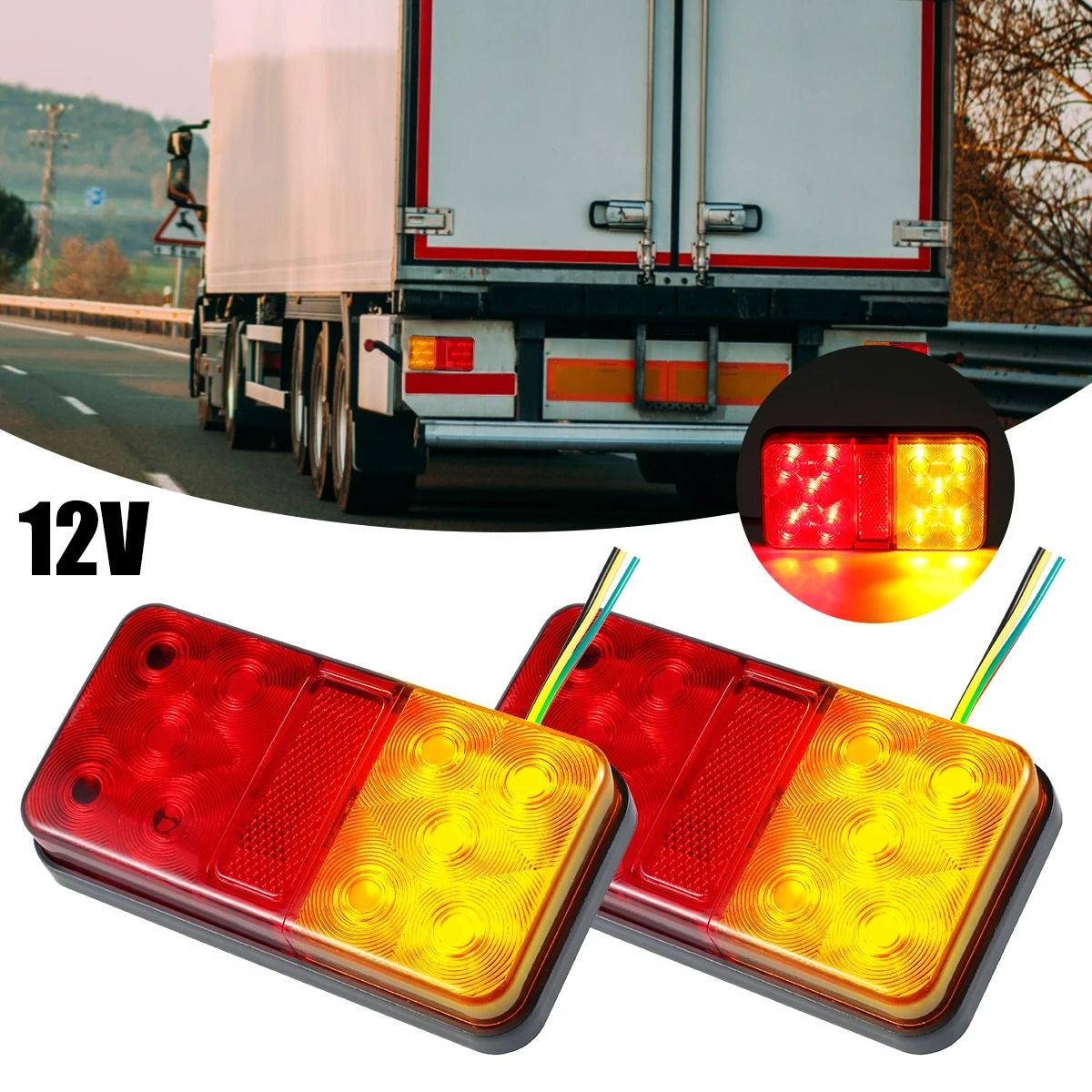 10-LED Waterproof 12V Trailer Tail Light Set (2-Pack)