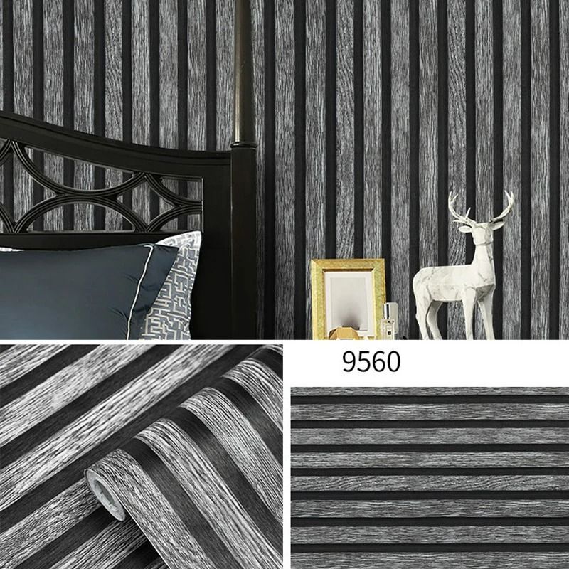 Vintage Wood Grain Striped Self-Adhesive PVC Wallpaper
