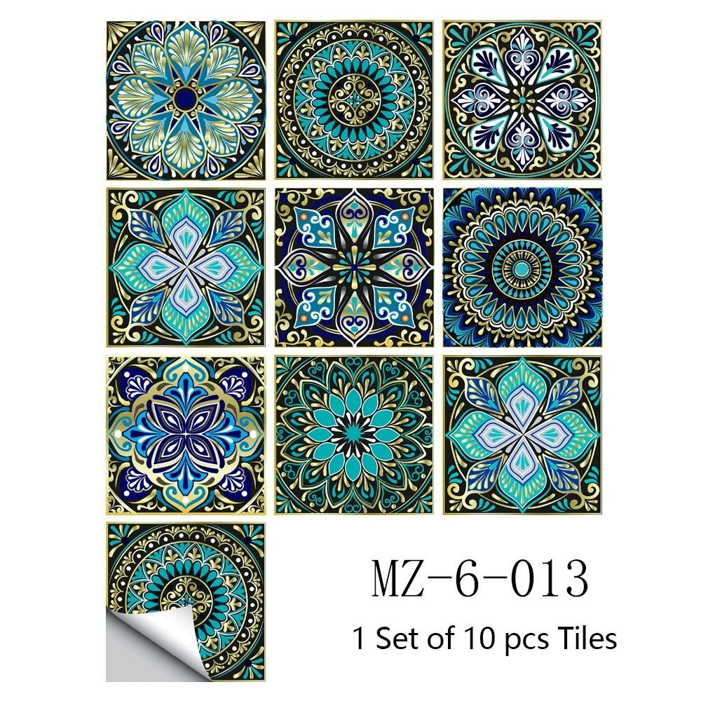 10-Pack Mandala Pattern Matte Wear-Resistant Vinyl Tile Stickers
