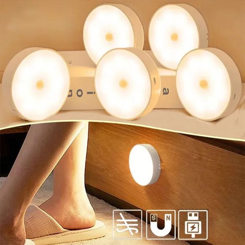 3-Color Adjustable Wireless LED Closet Light 2-Pack USB Rechargeable Cabinet Night Lamp